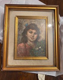 Ritratto olio su legno Vintage