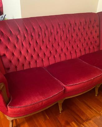 Divano vintage 3 posti in velluto rosso