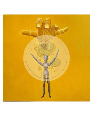 Quadro giallo olio su legno, 50x50 cm