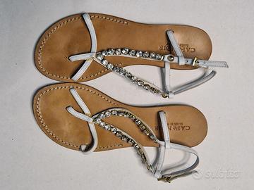 Sandali Cafè Noir pelle bianca e strass N.37