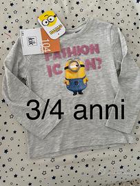 Maglietta grigia minions 4 anni 104cm cotone bimbi