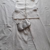 pantaloni in lino bianco + top + borsa