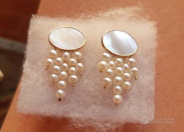 Orecchini oro 14kt perle vere  madre perla Vintage