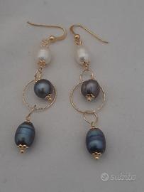 Orecchini Argento 925 Placcato Oro Perle A.Dolce