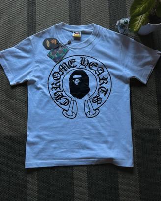 t-shirt bianca Chrome Heart x Bape S uomo 