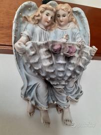 Antica ACQUASANTIERA  Coppia Angeli in Porcellana