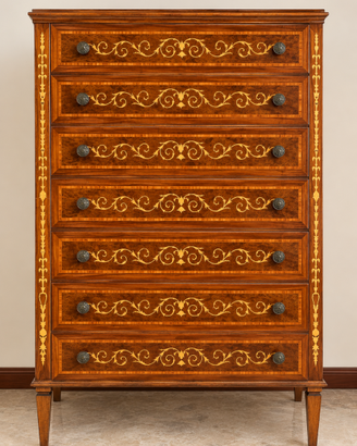 Settimino / cassettiera 7 cassetti in legno intars