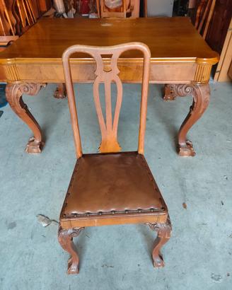 tavolo e sedie d'epoca stile chippendale 