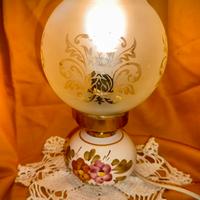 Lampada da tavolo antica in vetro e ceramica dipin
