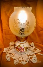 Lampada da tavolo antica in vetro e ceramica dipin