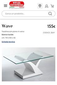 Tavolino da salotto moderno in vetro e legno
