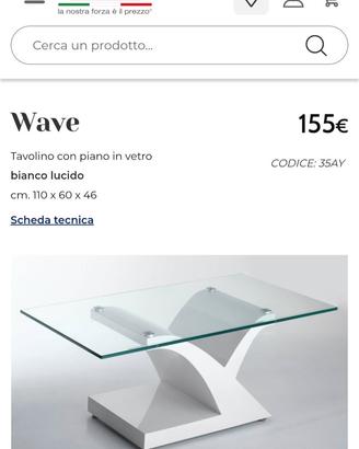 Tavolino da salotto moderno in vetro e legno