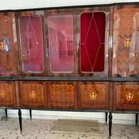 Credenza con alzata in radica di mogano intarsiat