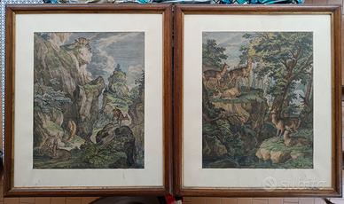 quadro coppia  incisioni  J. E. Ridinger 1698-1767