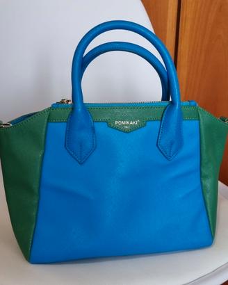 BORSA A MANO BICOLORE VERDE/AZZURRO POMIKAKI