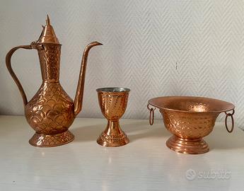 Set rame vintage brocca calice ciotola