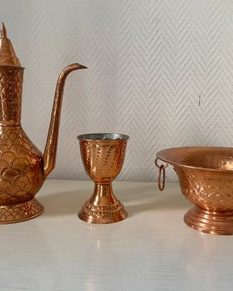 Set rame vintage brocca calice ciotola