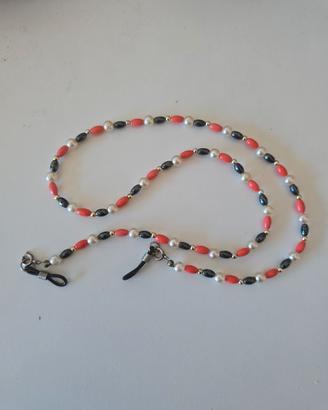 👉 Catenella occhiali perle corallo nera elegante