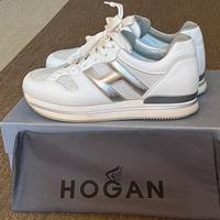 Hogan sneakers in pelle bianco e argento