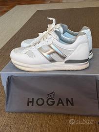 Hogan sneakers in pelle bianco e argento