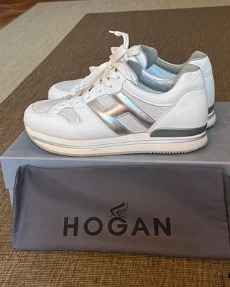 Hogan sneakers in pelle bianco e argento