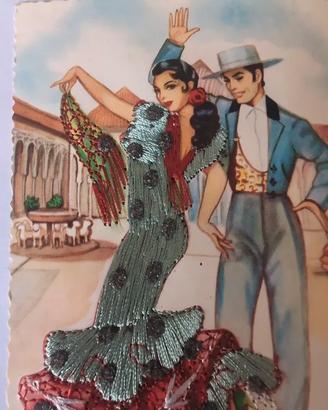 Cartolina Vintage Spagnola Ricamata