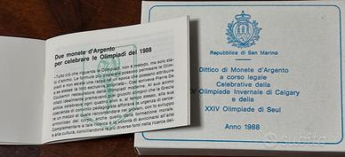 Dittico in argento FDC del 1988 da San Marino