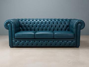 Divano 3 posti Chesterfield in pelle blu lagoon