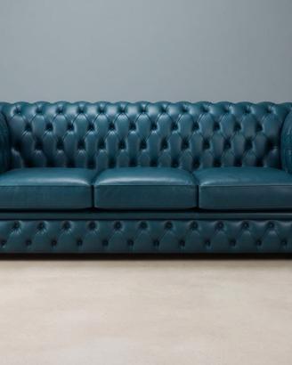 Divano 3 posti Chesterfield in pelle blu lagoon