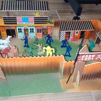 fortino con soldati e accampamento indiani