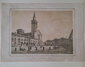 vecchia stampa piazza del Duomo Piacenza