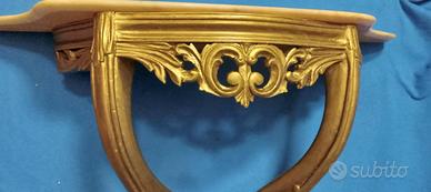 MENSOLA ANTICA DORATA CON PIANO IN MARMO ROSA