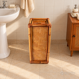 Contenitore 67x24 in bambù e rattan. Anni '60-'70
