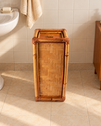 Contenitore 67x24 in bambù e rattan. Anni '60-'70