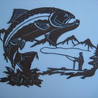 pescatore e salmone quadro statua