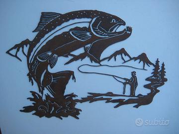 pescatore e salmone quadro statua