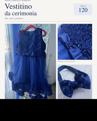 Vestito cerimonia bimba blu altezza 120 con fascia
