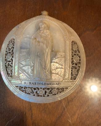 Antico medaglione devozionale madreperla teca