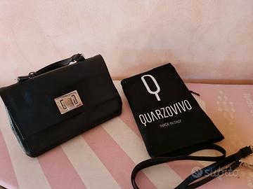 borsa a mano con tracolla in vera pelle nera 