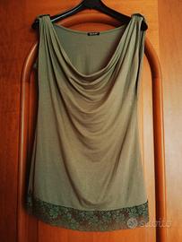 Maglietta senza maniche verde in viscosa 