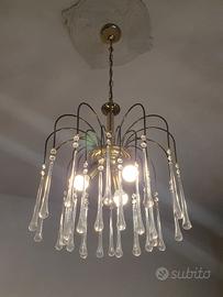 Lampadario a cascata con pendenti   anni  60 / 70