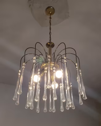 Lampadario a cascata con pendenti   anni  60 / 70