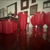Set calici e bicchieri rossi e caraffa diamantato