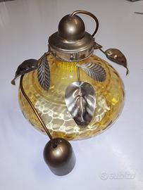Lampadario vetro e foglie in ottone