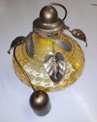 Lampadario vetro e foglie in ottone