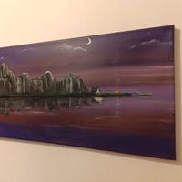 Notte sul fiume. Quadro dipinto a mano su tela