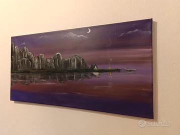 Notte sul fiume. Quadro dipinto a mano su tela