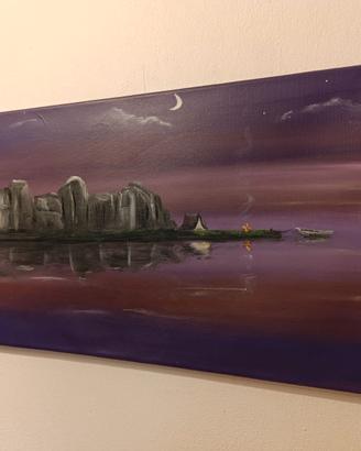 Notte sul fiume. Quadro dipinto a mano su tela