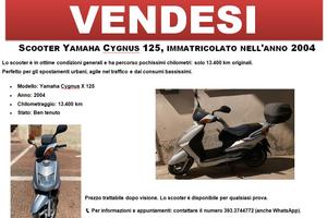 SCOOTER YAMAHA CYGNUS 125, IMMATRICOLATO ANNO 2004