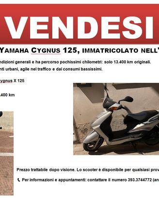 SCOOTER YAMAHA CYGNUS 125, IMMATRICOLATO ANNO 2004
